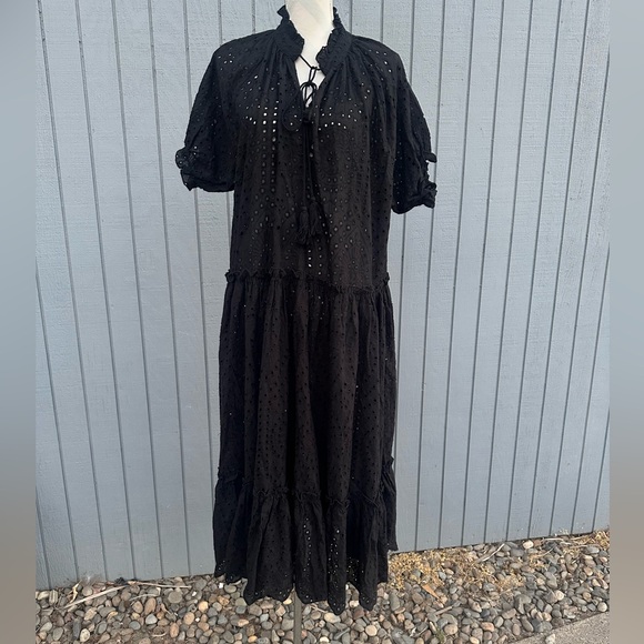 Saints & Hearts Dresses & Skirts - Black Eyelet Flounce Midi Dress
